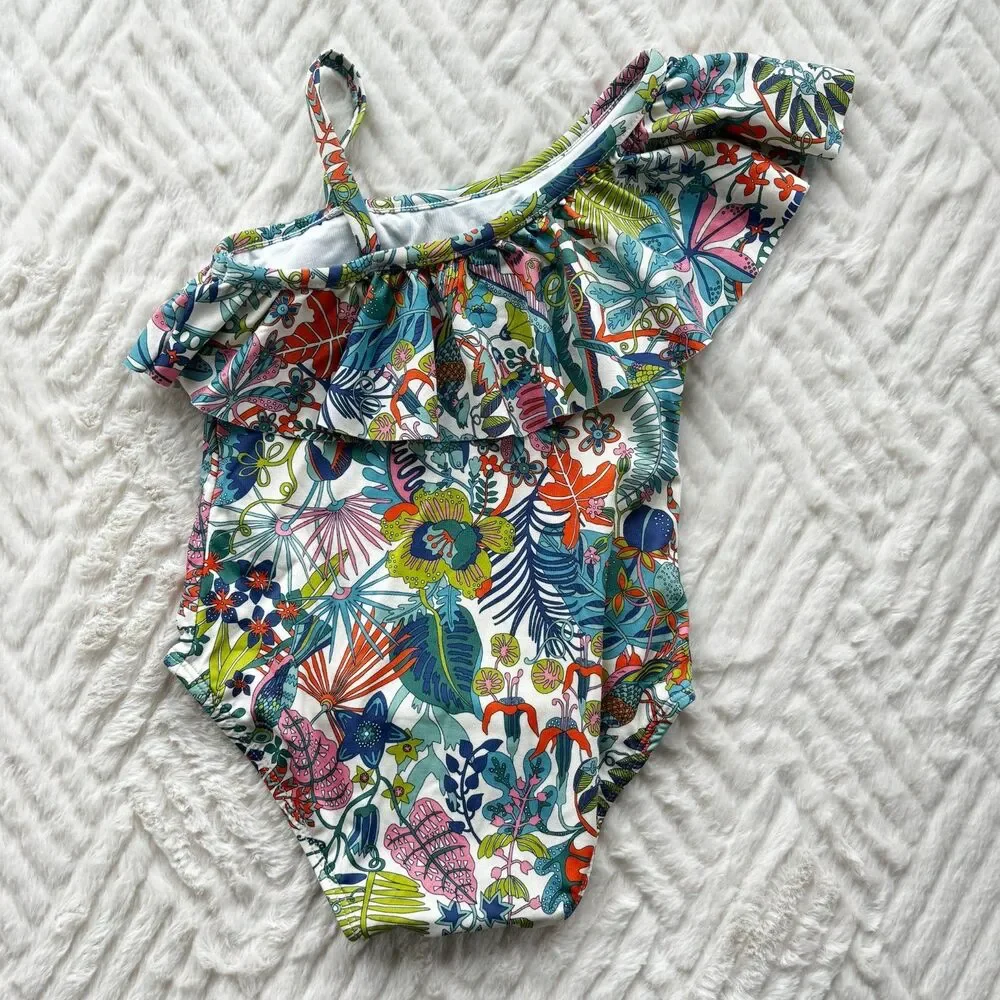 Janie and Jack Baby Girls 12-18M Tropical Floral One Shoulder Ruffle Swimsuit